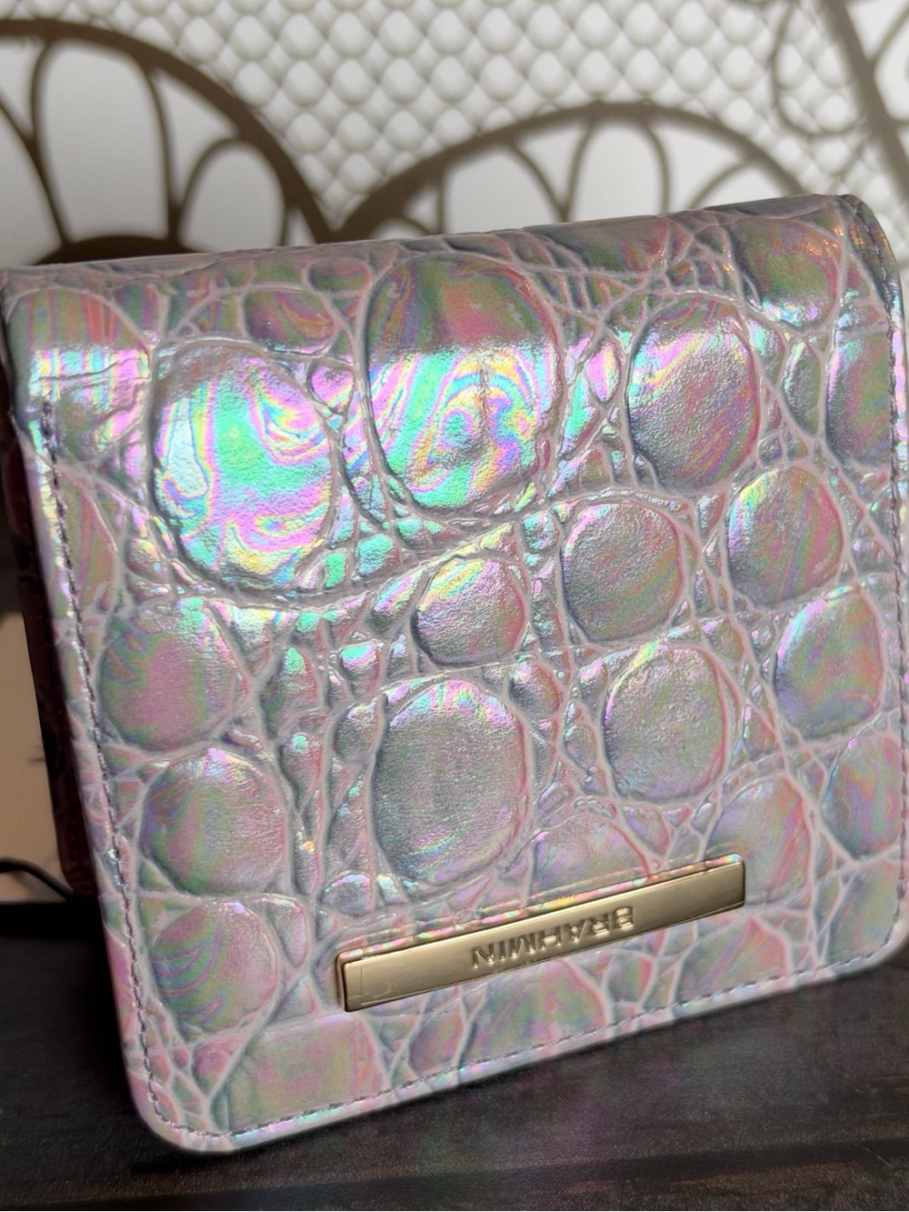 NWT BRAHMIN JANE LAVENDER DEWDROP LEATHER WALLET PURPLE OIL SLICK BEAUTY FIRM $